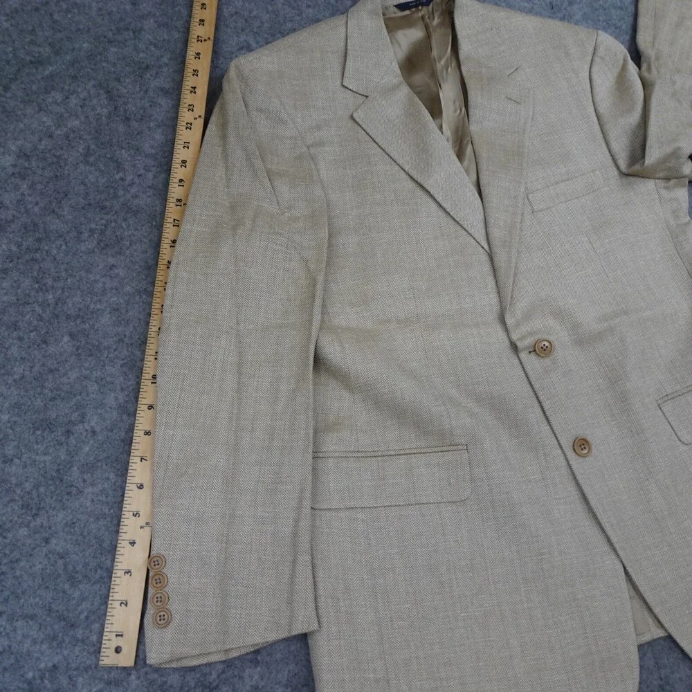Brooks Brother Suit Jacket Mens 43R Beige Wool Linen Coat Blazer Houndstooth